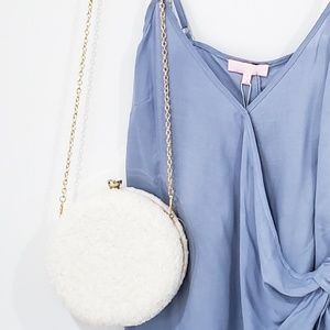 Gwen Fuzzy Circle Faux Fur Clutch (Ivory)